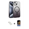 iPhone 14 Kılıf Ahenk Doku Özel Seri - Siyah Buffer Hayalet Cam Ekran Koruyucu + Diamond Kamera Lens - KI