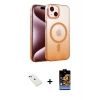 iPhone 14 Kılıf Ahenk Doku Özel Seri - Siyah Buffer Hayalet Cam Ekran Koruyucu + Diamond Kamera Lens - KI