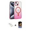 iPhone 14 Kılıf Ahenk Doku Özel Seri - Siyah Buffer Hayalet Cam Ekran Koruyucu + Diamond Kamera Lens - KI