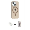 iPhone 14 Kılıf Pusula Form Özel Seri - Siyah Bilvis 3D Cam Ekran Koruyucu + Diamond Kamera Lens - SABE