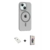 iPhone 14 Kılıf Pusula Form Özel Seri - Siyah Bilvis 3D Cam Ekran Koruyucu + Diamond Kamera Lens - SABE