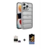 iPhone 14 Pro Max Kılıf Yadigar Doku Özel Seri - Siyah Buffer Hayalet Cam Ekran Koruyucu + Bilvis Titan Kamera Lens - GD
