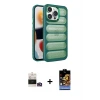 iPhone 14 Pro Max Kılıf Yadigar Doku Özel Seri - Siyah Buffer Hayalet Cam Ekran Koruyucu + Bilvis Titan Kamera Lens - GD