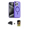 iPhone 15 Pro Kılıf Eksen Doku Koleksiyonu - Siyah Buffer Cam Ekran Koruyucu + Raze Metal Kamera Lens - LT
