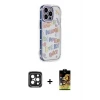iPhone 15 Pro Max Kılıf Ahenk Modern Serisi - Siyah Buffer Cam Ekran Koruyucu + PVD Metal Kamera Lens - SH