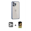 iPhone 15 Pro Max Kılıf Eksen Form Serisi - Siyah Buffer Cam Ekran Koruyucu + PVD Metal Kamera Lens - GS