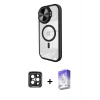 iPhone 15 Pro Max Kılıf Kıvılcım Modern Koleksiyonu - Siyah Bilvis 5in1 3D Magic Cam Ekran Koruyucu + PVD Metal Kamera Lens - SH