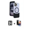 iPhone 15 Pro Max Kılıf Kozmos Form Özel Seri - Siyah 3D Antistatik Mat Seramik Nano Ekran Koruyucu + PVD Metal Kamera Lens - LT