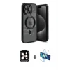 iPhone 15 Pro Max Kılıf Nova Işık Özel Seri - Siyah 3D Antistatik Seramik Nano Ekran Koruyucu + PVD Metal Kamera Lens - TU