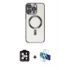 iPhone 15 Pro Max Kılıf Nova Işık Özel Seri - Siyah 3D Antistatik Seramik Nano Ekran Koruyucu + PVD Metal Kamera Lens - TU