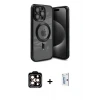 iPhone 15 Pro Max Kılıf Nova Işık Özel Seri - Siyah Bilvis 0.18mm Plus Cam Ekran Koruyucu + PVD Metal Kamera Lens - TU