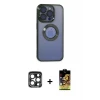 iPhone 15 Pro Max Kılıf Pusula Form - Siyah Buffer Cam Ekran Koruyucu + PVD Metal Kamera Lens - LT