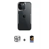 iPhone 16 Pro Max Kılıf Akış Çizgi Koleksiyonu - Siyah Buffer Hayalet Cam Ekran Koruyucu + Pers Alüminyum Kamera Lens - GI