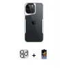 iPhone 16 Pro Max Kılıf Akış Çizgi Koleksiyonu - Siyah Buffer Hayalet Cam Ekran Koruyucu + Pers Alüminyum Kamera Lens - GI