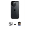iPhone 16 Pro Max Kılıf Akış Çizgi Koleksiyonu - Siyah Buffer Hayalet Cam Ekran Koruyucu + Pers Alüminyum Kamera Lens - GI