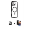 iPhone 16 Pro Max Kılıf Nova Işık Özel Seri - Siyah 3D Antistatik Mat Seramik Nano Ekran Koruyucu + PVD Metal Kamera Lens - SH