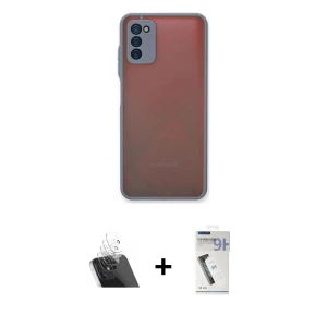 ieg™ Galaxy A03S Kılıf Ahenk Çizgi Serisi - Şeffaf Uv Polymer Nano Ekran Koruyucu + Kamera Lens Koruma Cam - SF