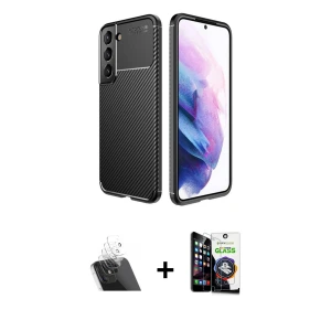 ieg™ Galaxy S22 Plus Kılıf Eksen Form Prime - Şeffaf Temperli Cam Ekran Koruyucu + Kamera Lens Koruma Cam - SF