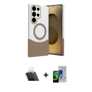 ieg™ Galaxy S23 Ultra Kılıf Kozmos Form Özel Seri - Siyah Durable Full Glue Curved Cam + Kamera Lens Koruma Cam - SF