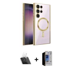 ieg™ Galaxy S23 Ultra Kılıf Nova Işık Özel Seri - Siyah Durable Full Glue Curved Hayalet Cam + Kamera Lens Koruma Cam - SF