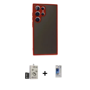ieg™ Galaxy S24 Ultra Kılıf Ahenk Çizgi Serisi - Siyah Durable Full Glue Curved Hayalet Cam + Bilvis Titan Kamera Lens - DNMR
