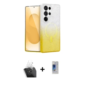 ieg™ Galaxy S24 Ultra Kılıf Eksen Minimal Özel Seri - Siyah Durable Full Glue Curved Cam + Kamera Lens Koruma Cam - SF