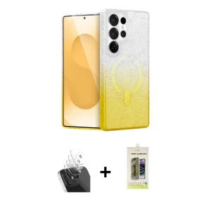 ieg™ Galaxy S24 Ultra Kılıf Eksen Minimal Özel Seri - Siyah Joko Magic 5D Hayalet Cam + Kamera Lens Koruma Cam - SF