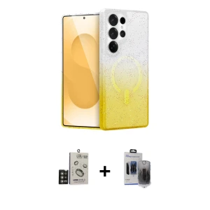 ieg™ Galaxy S24 Ultra Kılıf Eksen Minimal Özel Seri - Siyah Vanessa Magic Hayalet Cam + Bilvis Titan Kamera Lens - GD