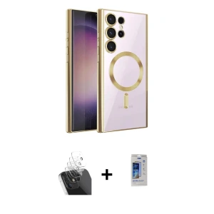 ieg™ Galaxy S24 Ultra Kılıf Nova Işık Özel Seri - Siyah Durable Full Glue Curved Cam + Kamera Lens Koruma Cam - SF