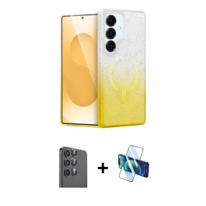 ieg™ Galaxy S25 Plus Kılıf Eksen Minimal Özel Seri - Siyah 3D Antistatik Seramik Nano Ekran Koruyucu + Raze Metal Kamera Lens - SH