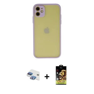 ieg™ iPhone 11 Kılıf Ahenk Çizgi Serisi - Siyah Buffer Cam Ekran Koruyucu + Pers Alüminyum Kamera Lens - GI