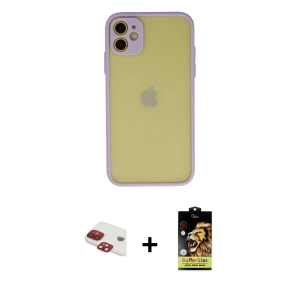 ieg™ iPhone 11 Kılıf Ahenk Çizgi Serisi - Siyah Buffer Cam Ekran Koruyucu + Pers Alüminyum Kamera Lens - KI