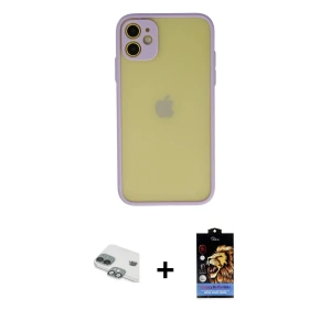 ieg™ iPhone 11 Kılıf Ahenk Çizgi Serisi - Siyah Buffer Hayalet Cam Ekran Koruyucu + Pers Alüminyum Kamera Lens - YL