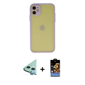 ieg™ iPhone 11 Kılıf Ahenk Çizgi Serisi - Siyah Buffer Hayalet Cam Ekran Koruyucu + Raze Metal Kamera Lens - MI