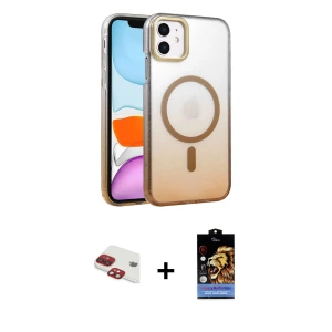 ieg™ iPhone 11 Kılıf Ahenk Doku Özel Seri - Siyah Buffer Hayalet Cam Ekran Koruyucu + Pers Alüminyum Kamera Lens - KI