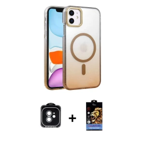 ieg™ iPhone 11 Kılıf Ahenk Doku Özel Seri - Siyah Buffer Hayalet Cam Ekran Koruyucu + PVD Metal Kamera Lens - YL