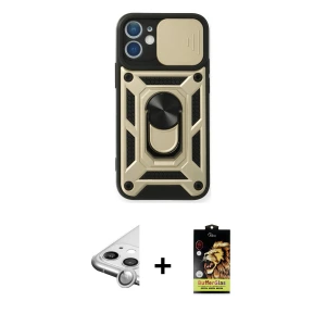 ieg™ iPhone 11 Kılıf Ahenk Klasik - Siyah Buffer Cam Ekran Koruyucu + Raze Metal Kamera Lens - GS