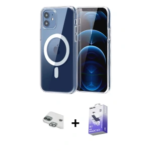 ieg™ iPhone 11 Kılıf Ahenk Minimal Serisi - Siyah Bilvis 5in1 5D Magic Hayalet Cam Ekran Koruyucu + Pers Alüminyum Kamera Lens - YL