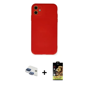 ieg™ iPhone 11 Kılıf Ahenk Serisi - Siyah Buffer Cam Ekran Koruyucu + Pers Alüminyum Kamera Lens - LT