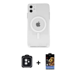 ieg™ iPhone 11 Kılıf Ahenk Yansıma Prime - Siyah Buffer Hayalet Cam Ekran Koruyucu + PVD Metal Kamera Lens - SH