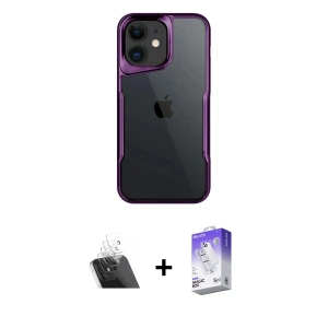 ieg™ iPhone 11 Kılıf Akış Çizgi Koleksiyonu - Siyah Bilvis 5in1 3D Magic Cam Ekran Koruyucu + Kamera Lens Koruma Cam - SF