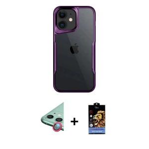 ieg™ iPhone 11 Kılıf Akış Çizgi Koleksiyonu - Siyah Buffer Hayalet Cam Ekran Koruyucu + Raze Metal Kamera Lens - KI