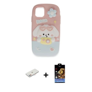 ieg™ iPhone 11 Kılıf Akış Yansıma - Siyah Buffer Hayalet Cam Ekran Koruyucu + Renkli Kamera Lens Koruma Cam - PE