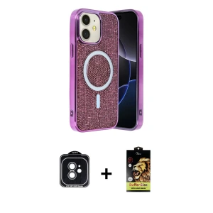 ieg™ iPhone 11 Kılıf Eksen Çizgi - Siyah Buffer Cam Ekran Koruyucu + PVD Metal Kamera Lens - SH