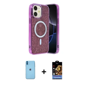 ieg™ iPhone 11 Kılıf Eksen Çizgi - Siyah Buffer Hayalet Cam Ekran Koruyucu + Neon Fosforlu Kamera Lens - MI