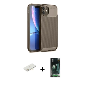 ieg™ iPhone 11 Kılıf Eksen Form Prime - Şeffaf 360 Full Body Arka Koruyucu + Renkli Kamera Lens Koruma Cam - SI