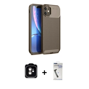 ieg™ iPhone 11 Kılıf Eksen Form Prime - Şeffaf Uv Polymer Nano Ekran Koruyucu + PVD Metal Kamera Lens - TU