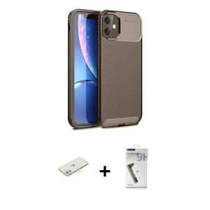 ieg™ iPhone 11 Kılıf Eksen Form Prime - Şeffaf Uv Polymer Nano Ekran Koruyucu + Renkli Kamera Lens Koruma Cam - SI