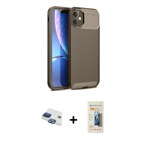 ieg™ iPhone 11 Kılıf Eksen Form Prime - Siyah 6D Mat Seramik Hayalet Nano Ekran Koruyucu + Pers Alüminyum Kamera Lens - LT
