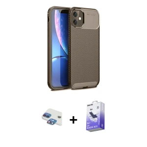 ieg™ iPhone 11 Kılıf Eksen Form Prime - Siyah Bilvis 5in1 5D Magic Hayalet Cam Ekran Koruyucu + Pers Alüminyum Kamera Lens - GI